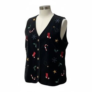 Rare‎ NWT Vintage Talbots Velvet Holiday Vest Black Embroidered 90s Size Small